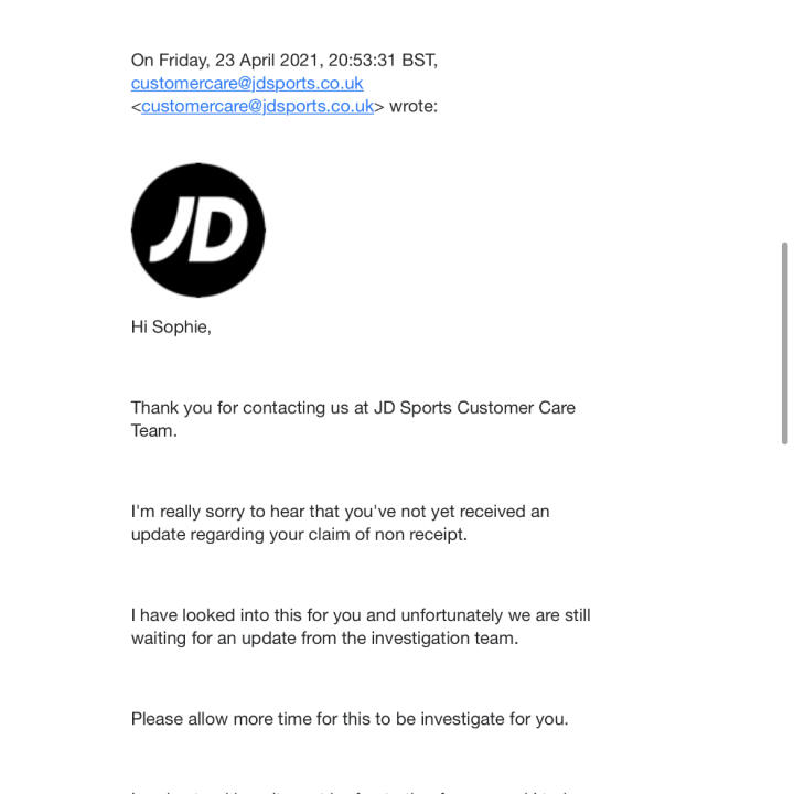JD Sports 1 star review on 3rd May 2021