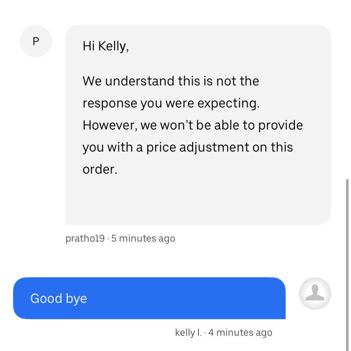 UberEATS 1 star review on 14th January 2024