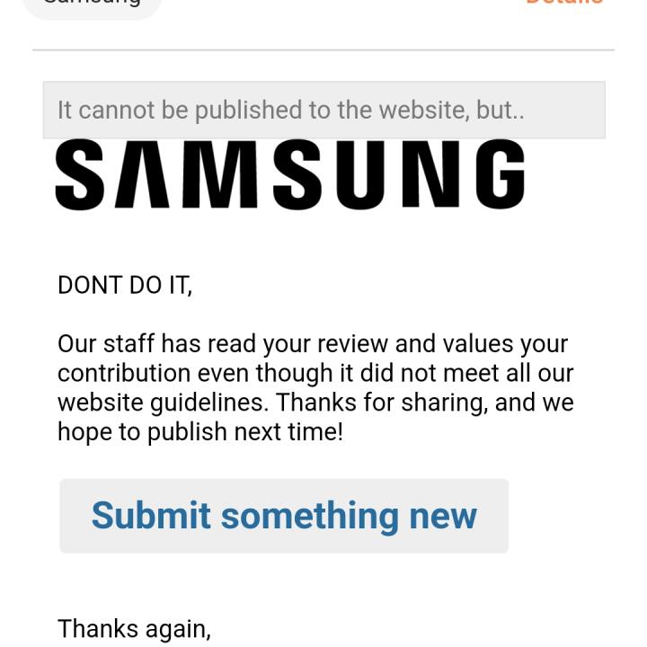Samsung 1 star review on 10th September 2022