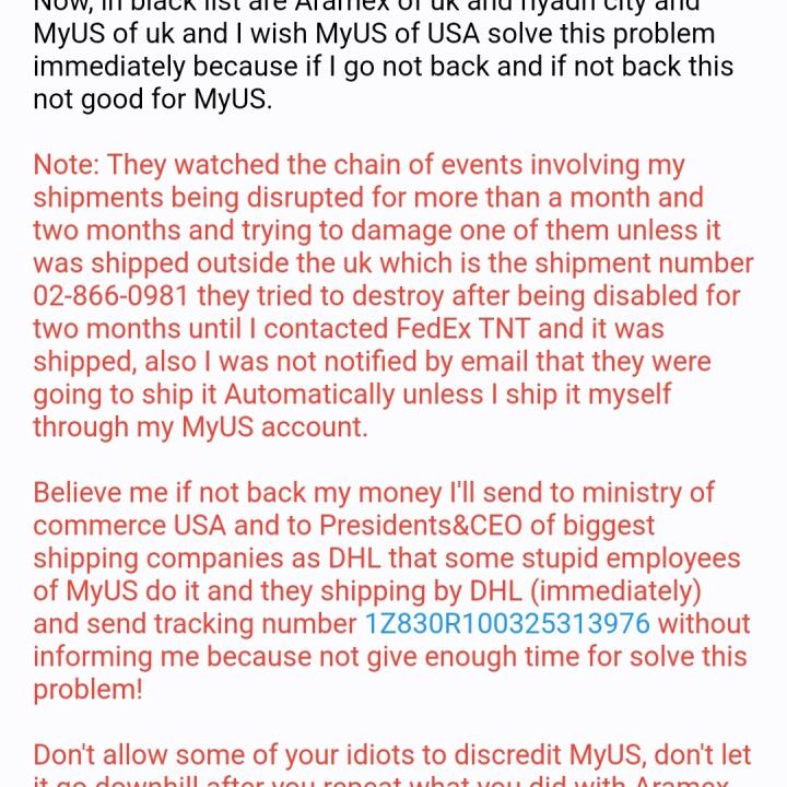 MyUS.com 1 star review on 10th May 2022