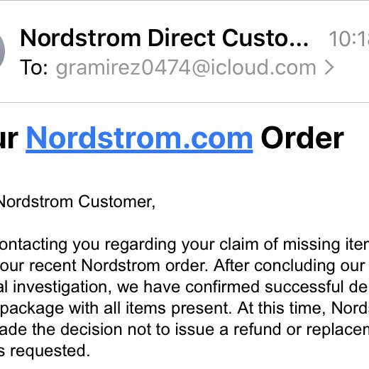 Nordstrom 1 star review on 18th August 2020