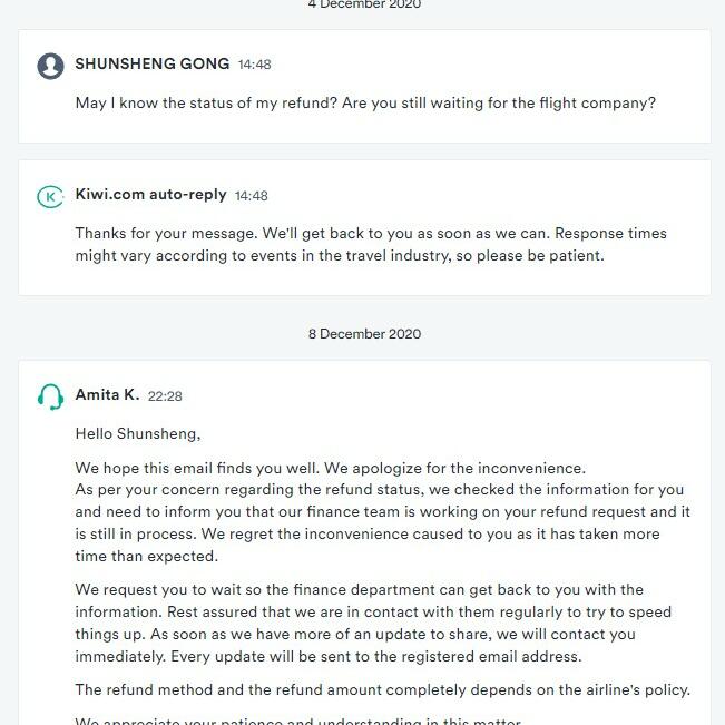 Kiwi.com 1 star review on 1st December 2021