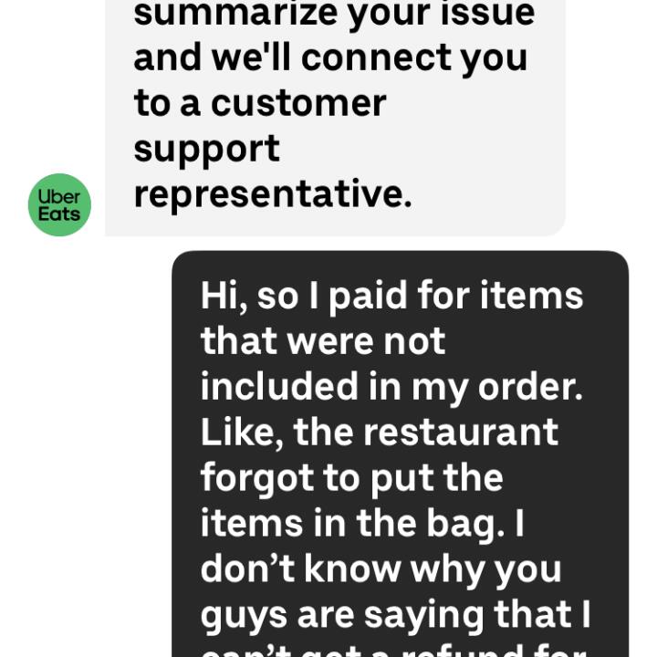UberEATS 1 star review on 18th January 2024