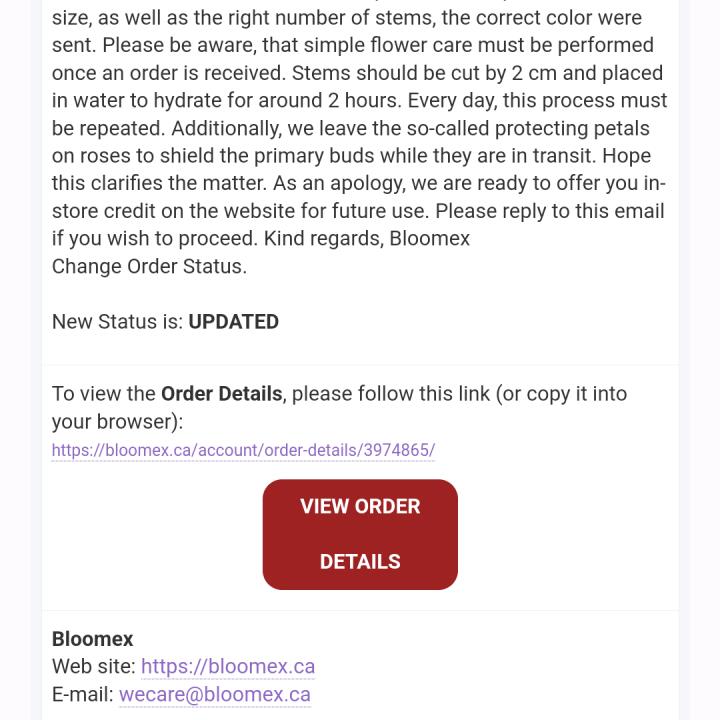 Bloomex 1 star review on 25th February 2023