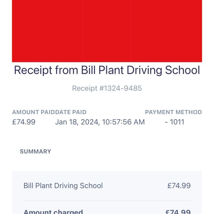 Bill Plant Driving School 1 star review on 8th March 2024