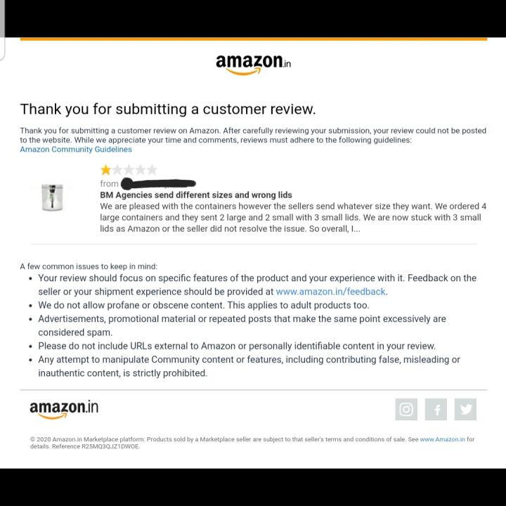 Amazon India 1 star review on 8th July 2020