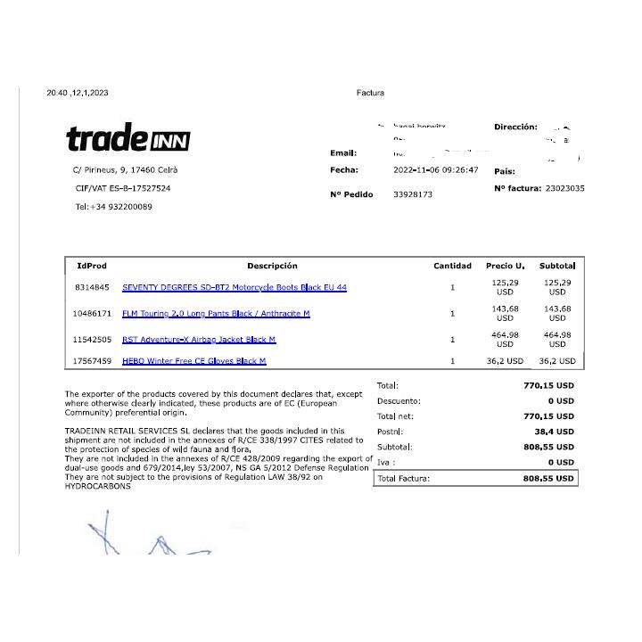 Tradeinn 1 star review on 12th January 2023