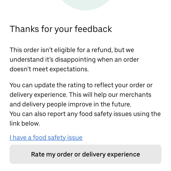 UberEATS 1 star review on 27th December 2023