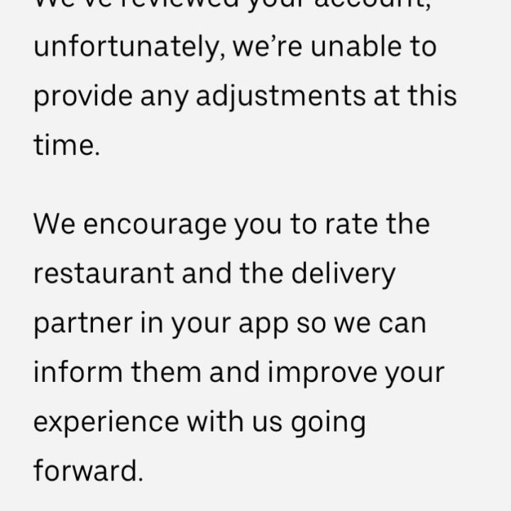 UberEATS 1 star review on 28th October 2023