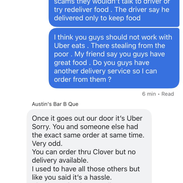 UberEATS 1 star review on 20th December 2023