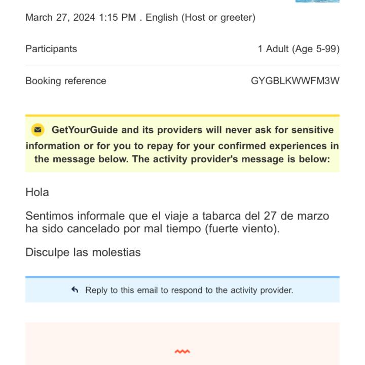GetYourGuide 1 star review on 27th March 2024