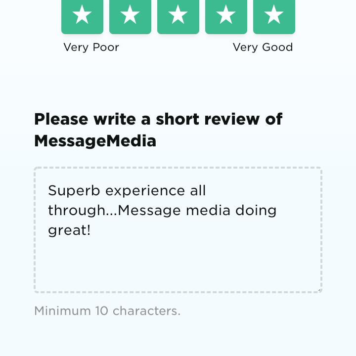 MessageMedia 5 star review on 22nd February 2021