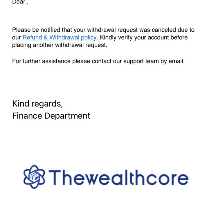 thewealthcore.com 1 star review on 15th January 2021