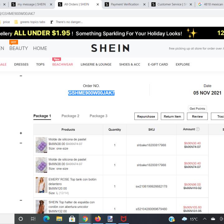 Shein 1 star review on 13th November 2021