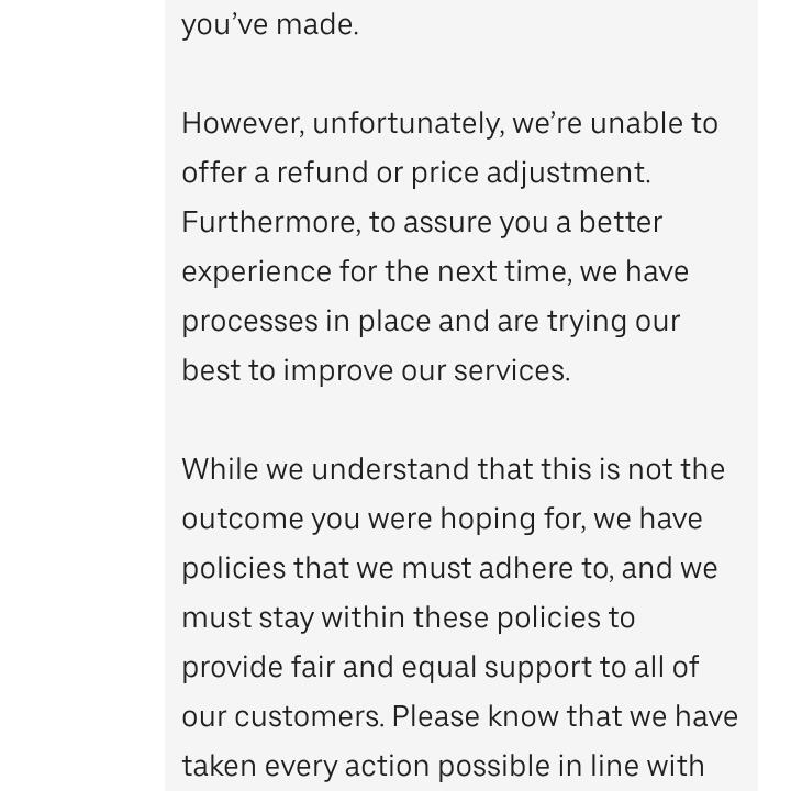 UberEATS 1 star review on 20th January 2024
