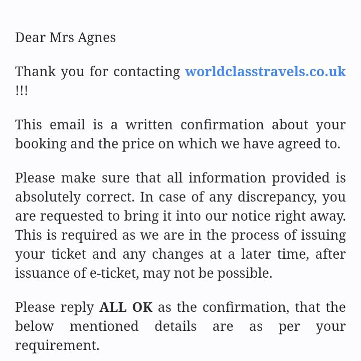 World Class Travel 1 star review on 29th June 2022