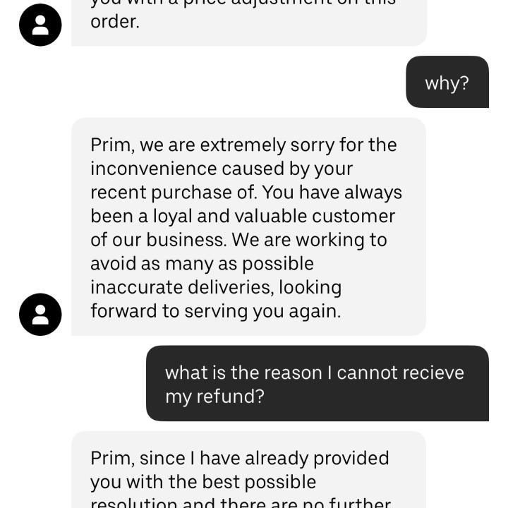 UberEATS 1 star review on 2nd September 2023