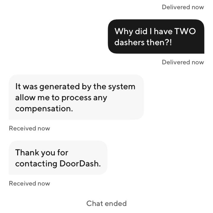 DoorDash 1 star review on 2nd April 2024
