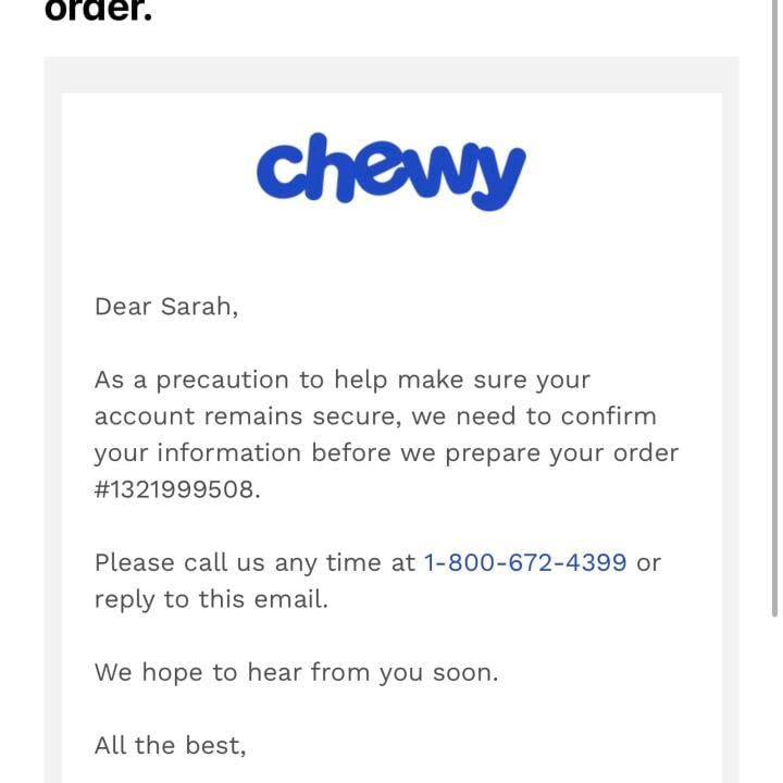 Chewy.com 1 star review on 19th March 2024