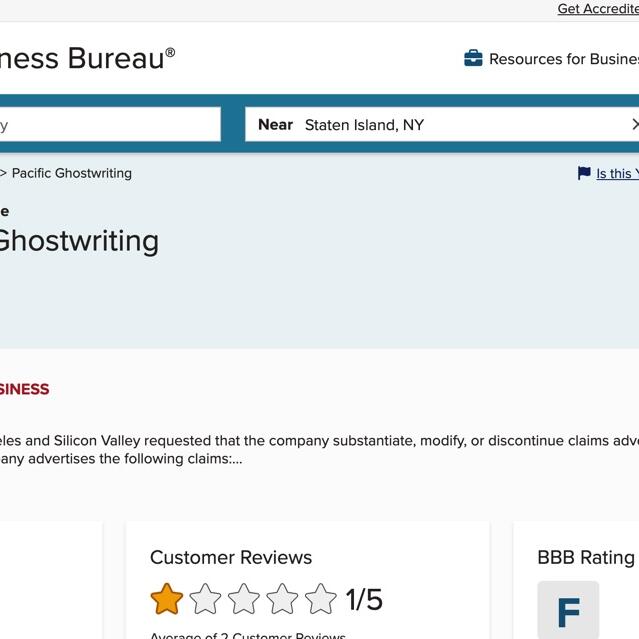 pacificghostwriting.com 1 star review on 8th November 2023