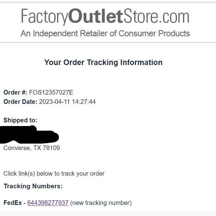 FactoryOutletStore.com 1 star review on 18th April 2023