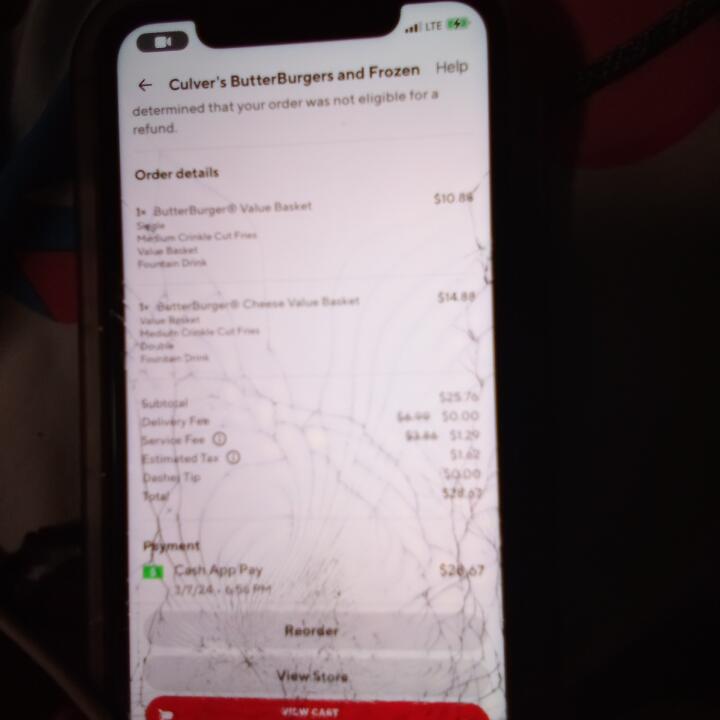 DoorDash 1 star review on 8th March 2024