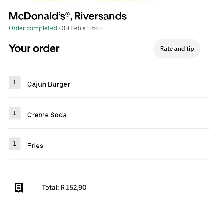 UberEATS 1 star review on 9th February 2024