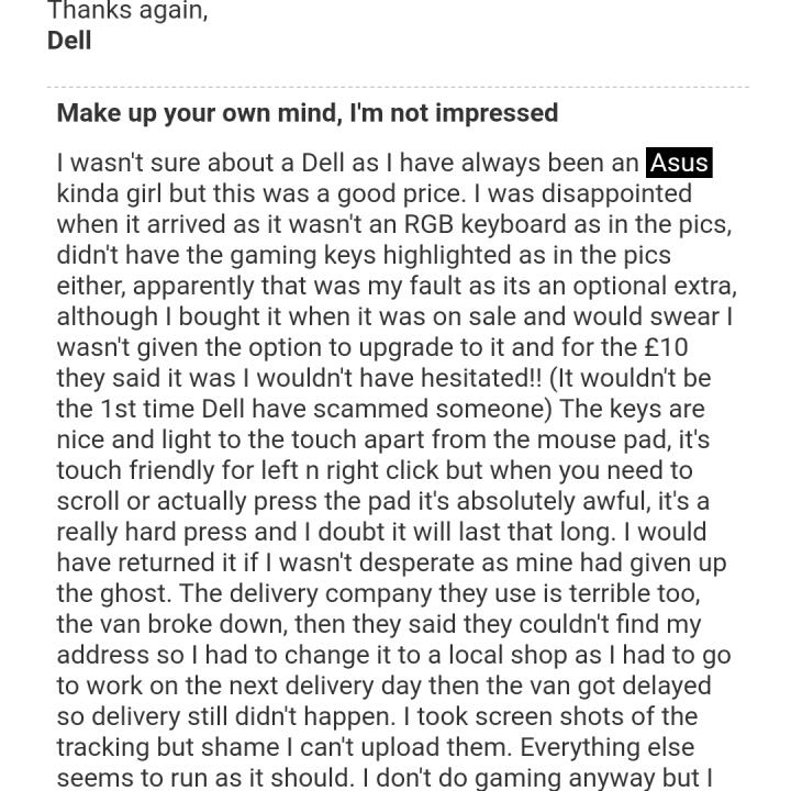 Dell 1 star review on 17th December 2021