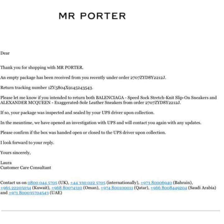 MR PORTER 1 star review on 23rd August 2022