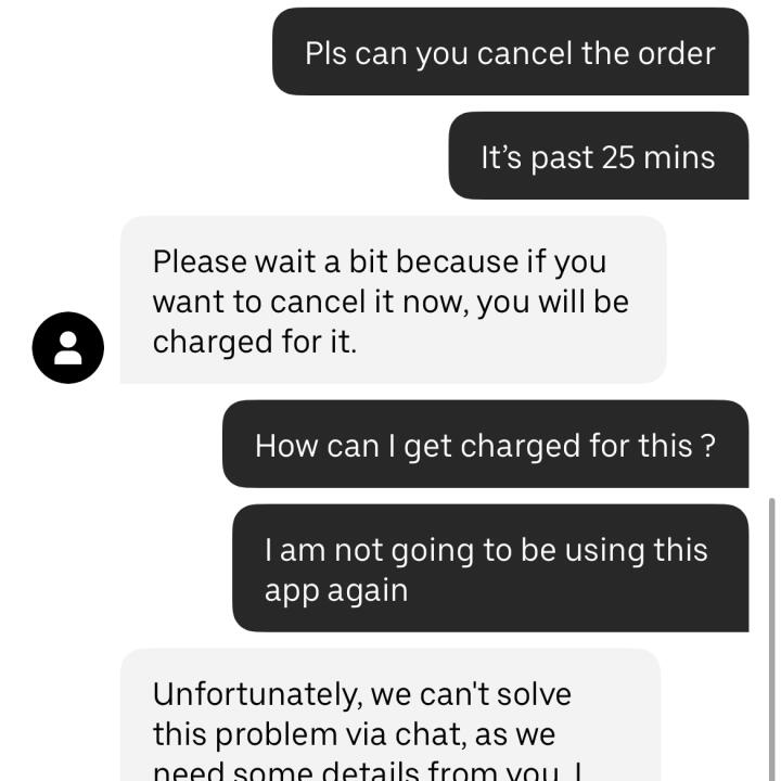 UberEATS 1 star review on 24th August 2023