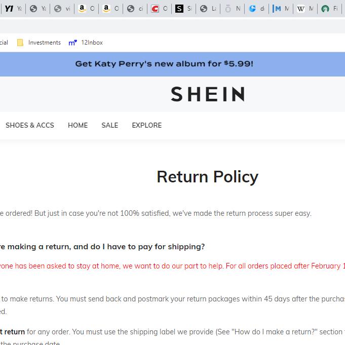 Shein 1 star review on 29th August 2020