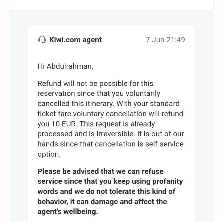 Kiwi.com 1 star review on 7th June 2023