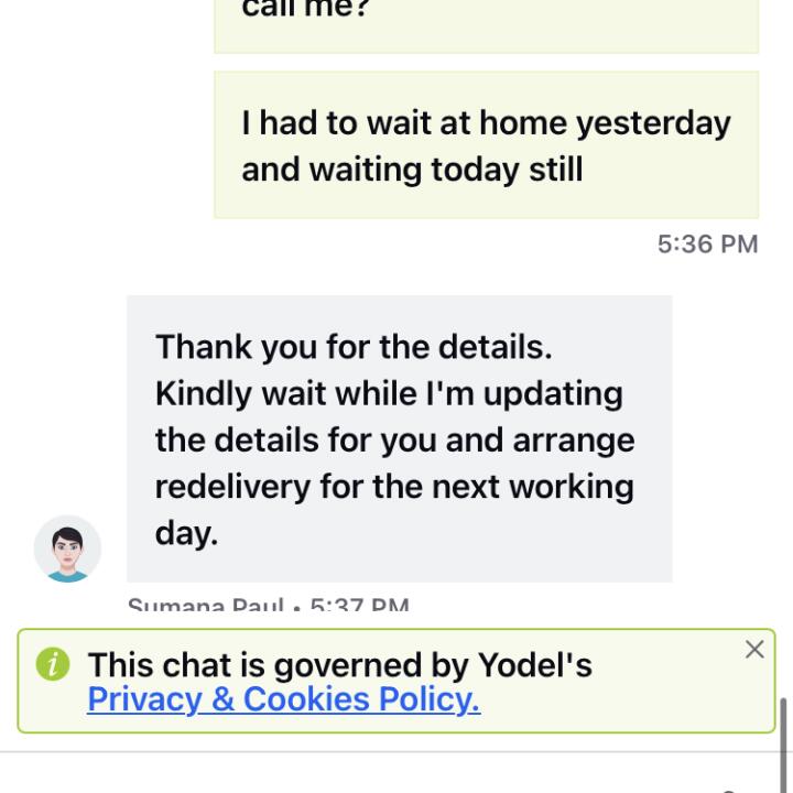 Yodel 1 star review on 9th August 2023