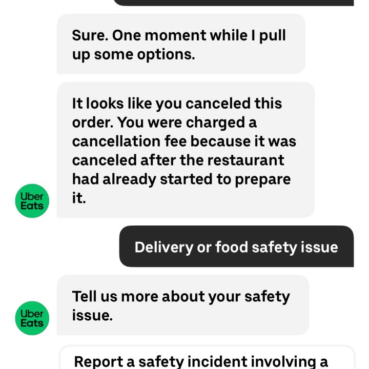 UberEATS 1 star review on 18th March 2024