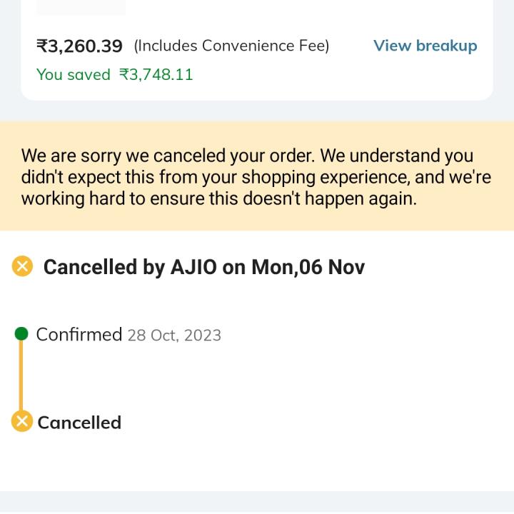 AJIO.com 1 star review on 7th November 2023