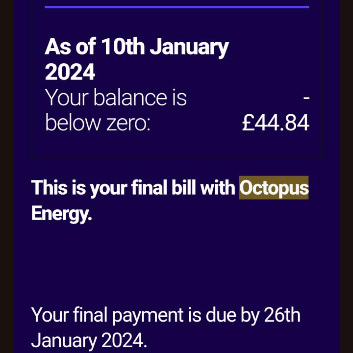 Octopus energy 1 star review on 13th January 2024