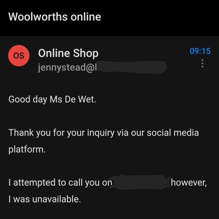 Woolworths SA 1 star review on 11th December 2023