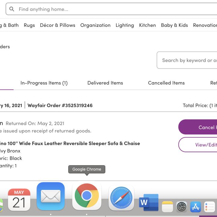 Wayfair 1 star review on 21st May 2021