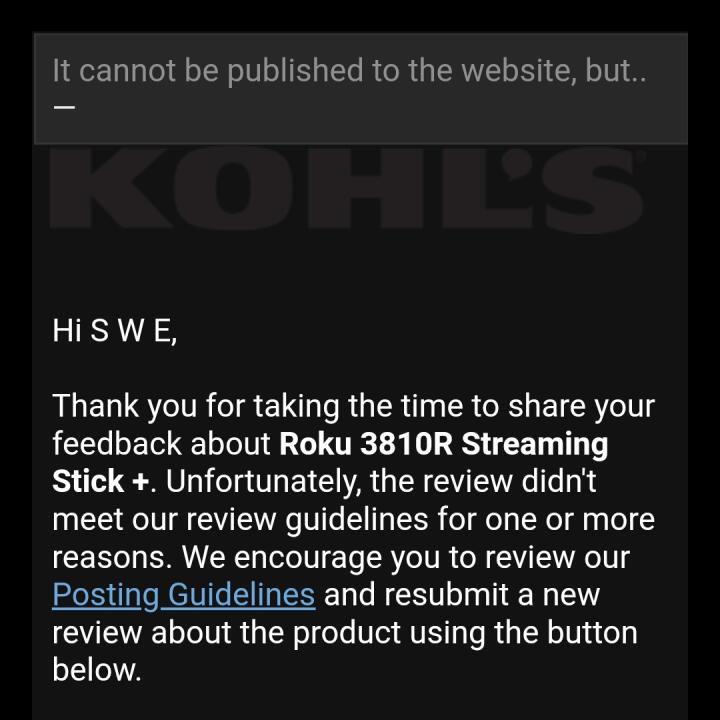 Kohl's 1 star review on 26th March 2022