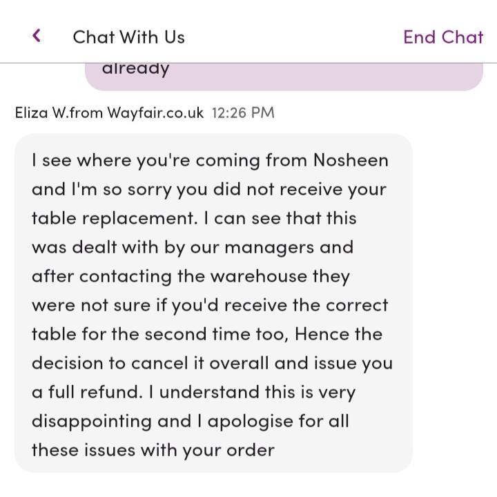 Wayfair 1 star review on 7th February 2022