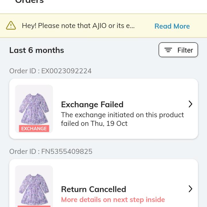 AJIO.com 1 star review on 19th October 2023