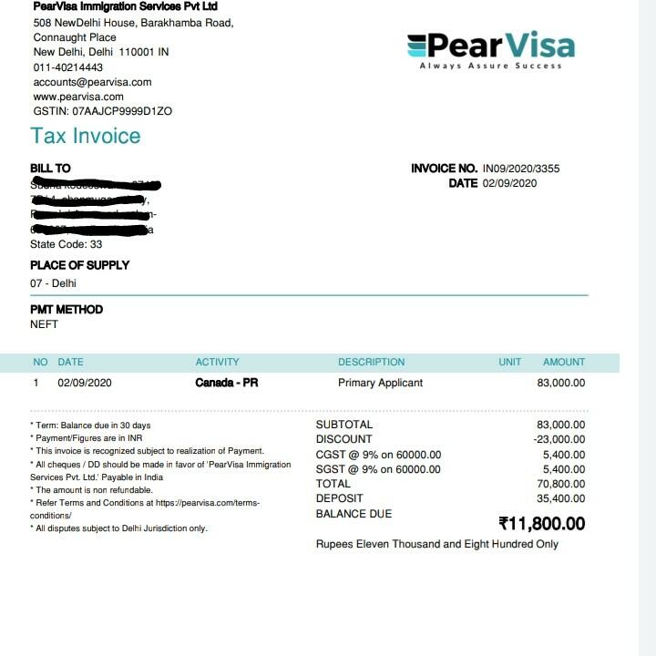 PearVisa Immigration Services Pvt Ltd 1 star review on 21st June 2022