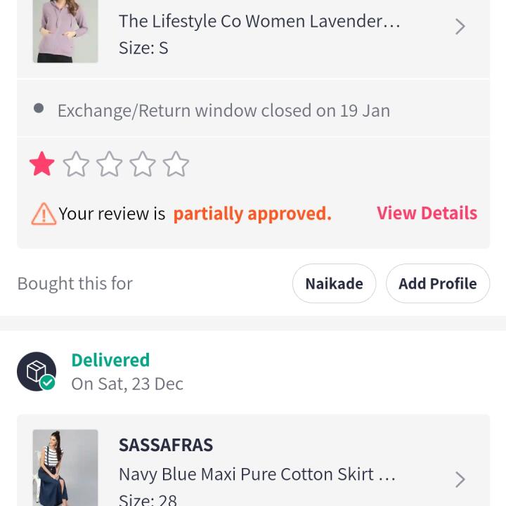 Myntra 1 star review on 28th January 2024