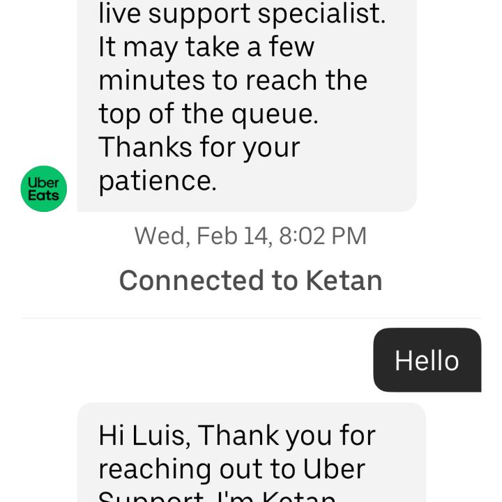 UberEATS 1 star review on 22nd February 2024