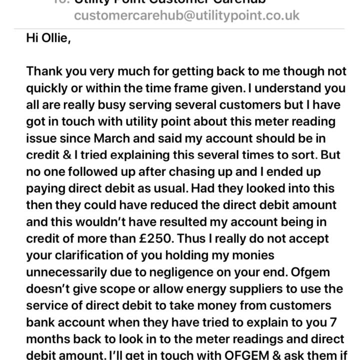 Utility Point gas and electricity suppliers. 1 star review on 11th October 2020