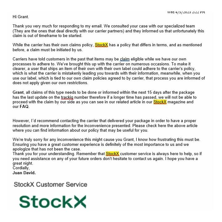 StockX 1 star review on 11th April 2023