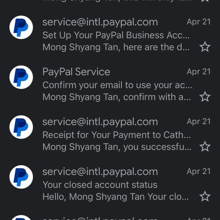 Paypal 1 star review on 25th April 2024
