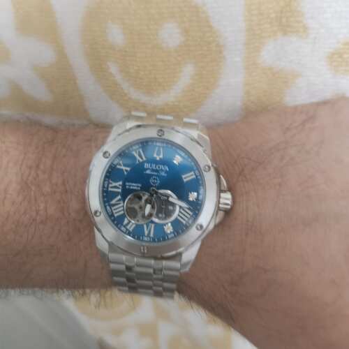 Bulova Serie Marc Anthony 98D184 Orologio Automatico Uomo, Cassa 44mm Acciaio, Quadrante Blu, Movimento A Vista, Impermeabile 200m